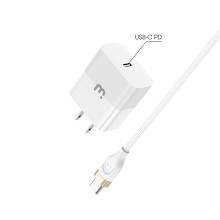 [MYB-RCGTRACCMO40W12] Mybat Pro USB-C Travel charger de 30W w/USB-C a USB-C cable de 3 ft - White