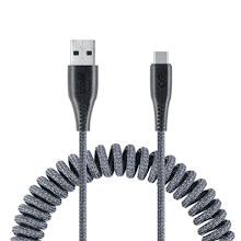 Cable espiral LOGiiX Piston Connect COIL USB-A a USB-C 1.8M extensible Ideal Para Carro y Escritorios gris grafito