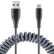 Cable espiral LOGiiX Piston Connect COIL USB-A a USB-C 1.8M extensible Ideal Para Carro y Escritorios gris grafito