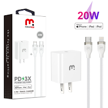 Mybat Pro 2-In-1 Fast Charging Power Delivery Wall Charger (20W) with USB-C to Lightning Cable - White