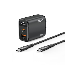 [ZPV-2IN1WC-20WCC-BK] ZIZO PowerVault 20W Charger Bundle (Wall Charger with Display and 4FT Braided Nylon USB-C Cable) - Black