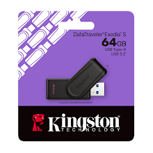Memoria USB Kingston DataTraveler Exodia S 64GB USB-A 3.2 Gen 1 con tapa protectora y aro para llavero Negro