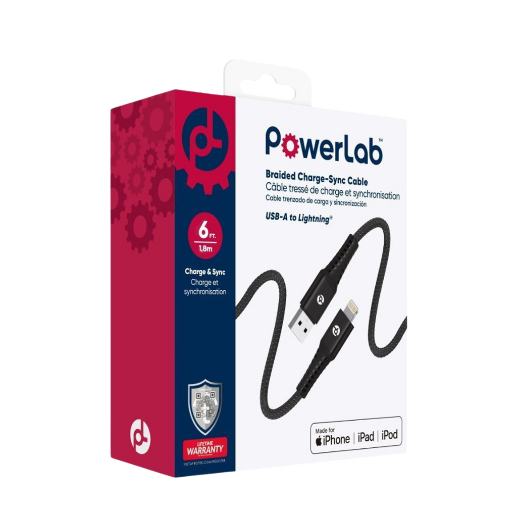 PowerLab 6FT USB A to Lightning Cable Black