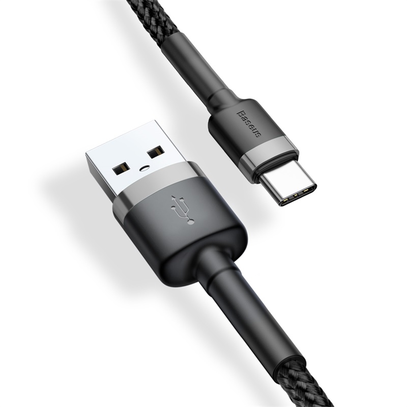 Cable de Carga Rápida Baseus Cafule USB-A a USB-C 2A 3m Gris Negro