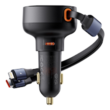 [BAS-C0005780211100] Baseus Car Charger Retractable dual Output Type-c & Lightning 60W 