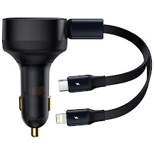 [BAS-CGTX000001] Baseus Car Charger Retractable dual Output Type-c & Lightning 30W 