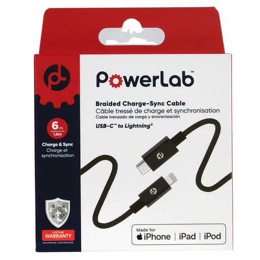 [PLB-DC-USBCLTN6FT2-BK] PowerLab 6FT USB C to Lightning Cable Black