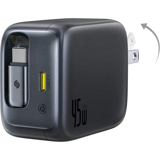 [E0120C01] Cargador de Pared Baseus EnerCore CJ11 45W 2 Puertos USB-C con Cable Retráctil Incluido Negro